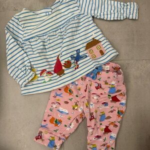 Mini Boden Blue Striped Top and Pink Patterned Set